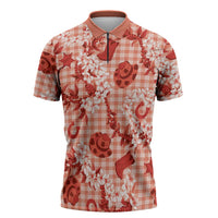 Mokihana Maile Ilima Leis Paniolo Palaka Zipper Polo Shirt Hawaiian Ulaula Spirit LT9 Red - Polynesian Pride