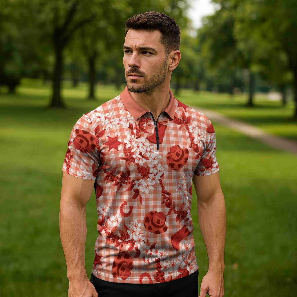 Mokihana Maile Ilima Leis Paniolo Palaka Zipper Polo Shirt Hawaiian Ulaula Spirit LT9 - Polynesian Pride