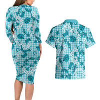 Mokihana Maile Ilima Leis Paniolo Palaka Couples Matching Long Sleeve Bodycon Dress and Hawaiian Shirt Hawaiian Polu Opa Spirit LT9 - Polynesian Pride
