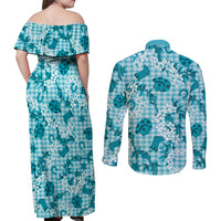 Mokihana Maile Ilima Leis Paniolo Palaka Couples Matching Off Shoulder Maxi Dress and Long Sleeve Button Shirt Hawaiian Polu Opa Spirit LT9 - Polynesian Pride