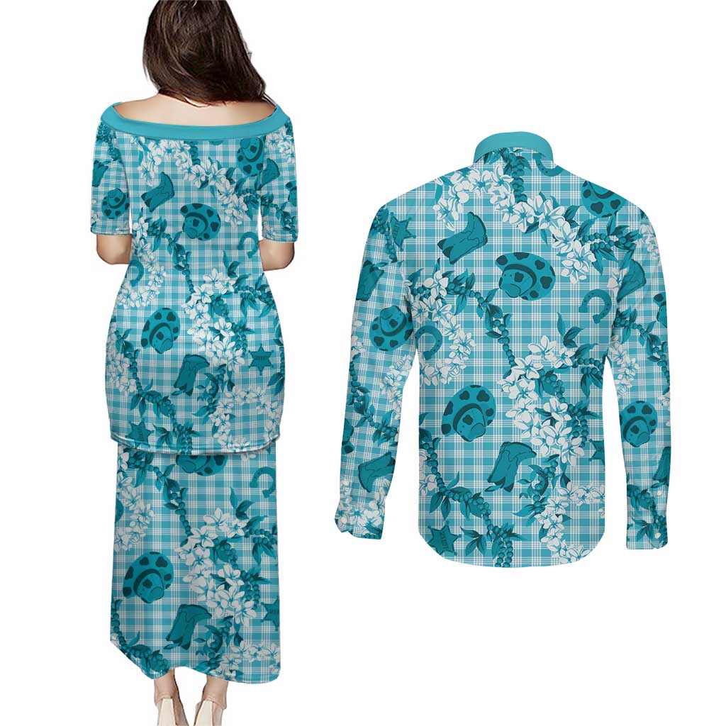 Mokihana Maile Ilima Leis Paniolo Palaka Couples Matching Puletasi and Long Sleeve Button Shirt Hawaiian Polu Opa Spirit LT9 - Polynesian Pride
