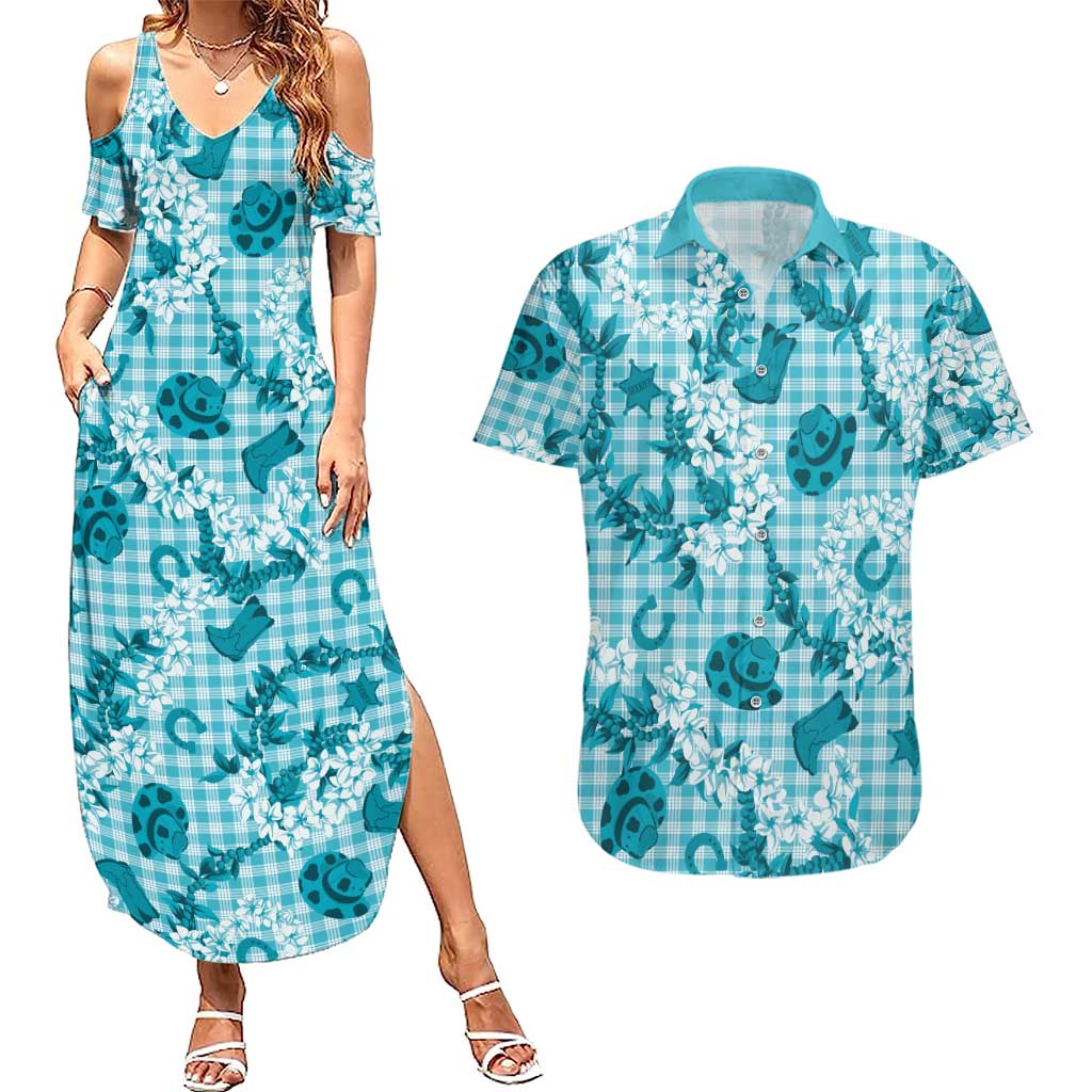 Mokihana Maile Ilima Leis Paniolo Palaka Couples Matching Summer Maxi Dress and Hawaiian Shirt Hawaiian Polu Opa Spirit - Polynesian Pride
