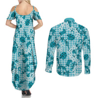 Mokihana Maile Ilima Leis Paniolo Palaka Couples Matching Summer Maxi Dress and Long Sleeve Button Shirt Hawaiian Polu Opa Spirit LT9 - Polynesian Pride