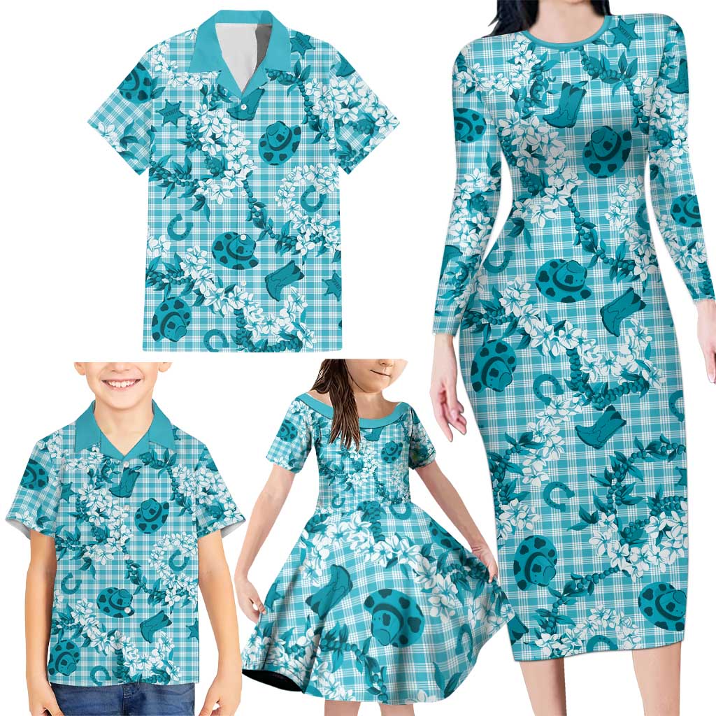 Mokihana Maile Ilima Leis Paniolo Palaka Family Matching Long Sleeve Bodycon Dress and Hawaiian Shirt Hawaiian Polu Opa Spirit LT9 - Polynesian Pride