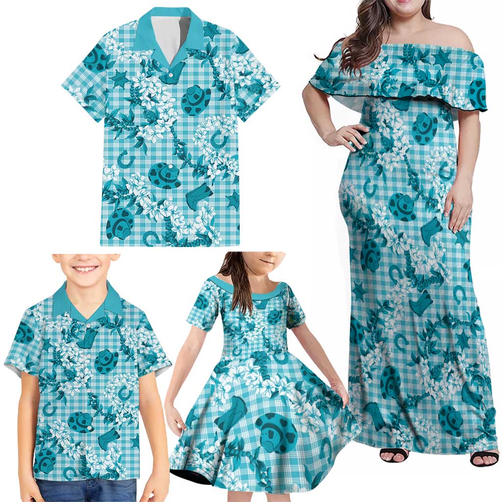 Mokihana Maile Ilima Leis Paniolo Palaka Family Matching Off Shoulder Maxi Dress and Hawaiian Shirt Hawaiian Polu Opa Spirit - Polynesian Pride