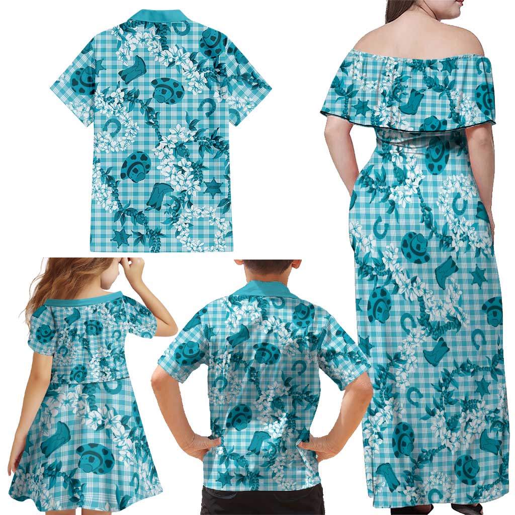 Mokihana Maile Ilima Leis Paniolo Palaka Family Matching Off Shoulder Maxi Dress and Hawaiian Shirt Hawaiian Polu Opa Spirit LT9 - Polynesian Pride