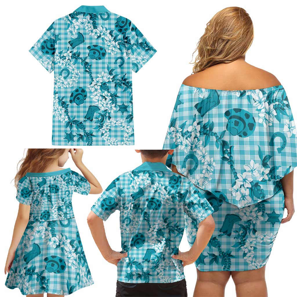 Mokihana Maile Ilima Leis Paniolo Palaka Family Matching Off Shoulder Short Dress and Hawaiian Shirt Hawaiian Polu Opa Spirit LT9 - Polynesian Pride