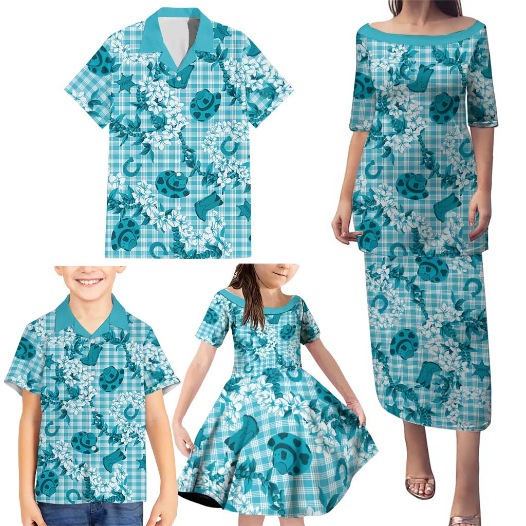 Mokihana Maile Ilima Leis Paniolo Palaka Family Matching Puletasi and Hawaiian Shirt Hawaiian Polu Opa Spirit LT9 - Polynesian Pride