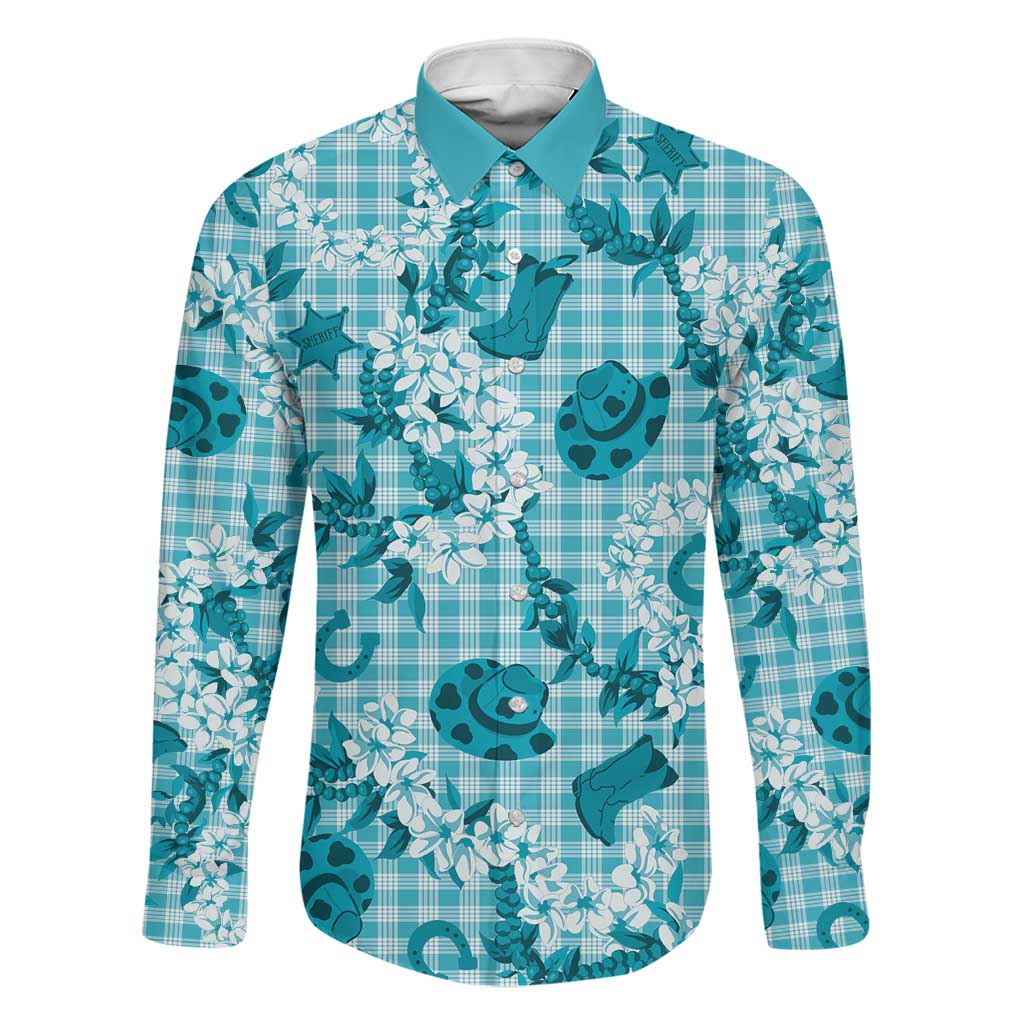 Mokihana Maile Ilima Leis Paniolo Palaka Family Matching Puletasi and Hawaiian Shirt Hawaiian Polu Opa Spirit LT9 Dad's Shirt - Long Sleeve Turquoise - Polynesian Pride