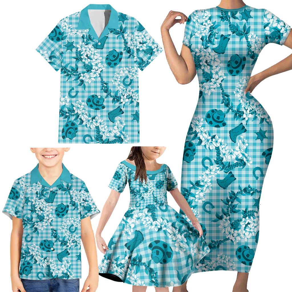 Mokihana Maile Ilima Leis Paniolo Palaka Family Matching Short Sleeve Bodycon Dress and Hawaiian Shirt Hawaiian Polu Opa Spirit LT9 - Polynesian Pride