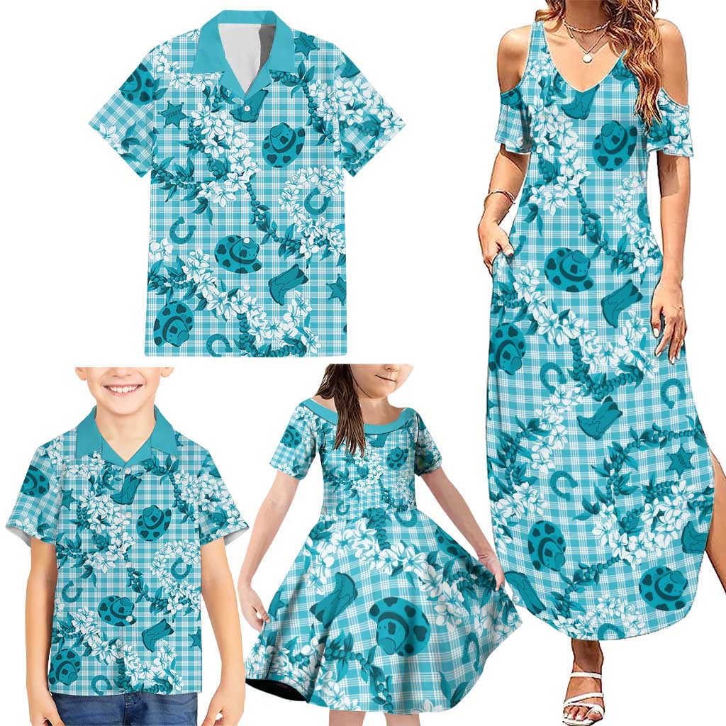 Mokihana Maile Ilima Leis Paniolo Palaka Family Matching Summer Maxi Dress and Hawaiian Shirt Hawaiian Polu Opa Spirit - Polynesian Pride