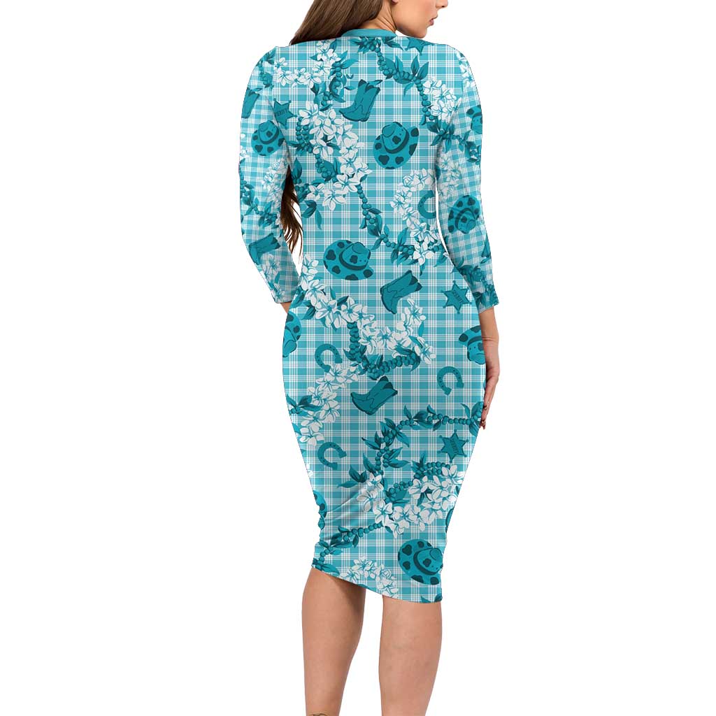 Mokihana Maile Ilima Leis Paniolo Palaka Long Sleeve Bodycon Dress Hawaiian Polu Opa Spirit LT9 - Polynesian Pride