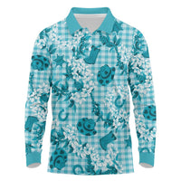 Mokihana Maile Ilima Leis Paniolo Palaka Long Sleeve Polo Shirt Hawaiian Polu Opa Spirit LT9 Turquoise - Polynesian Pride