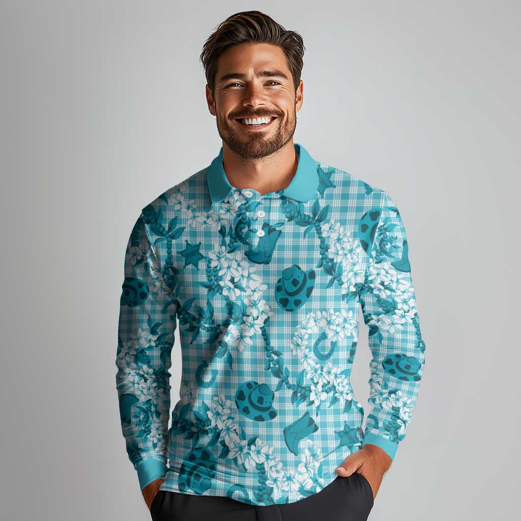 Mokihana Maile Ilima Leis Paniolo Palaka Long Sleeve Polo Shirt Hawaiian Polu Opa Spirit LT9 - Polynesian Pride