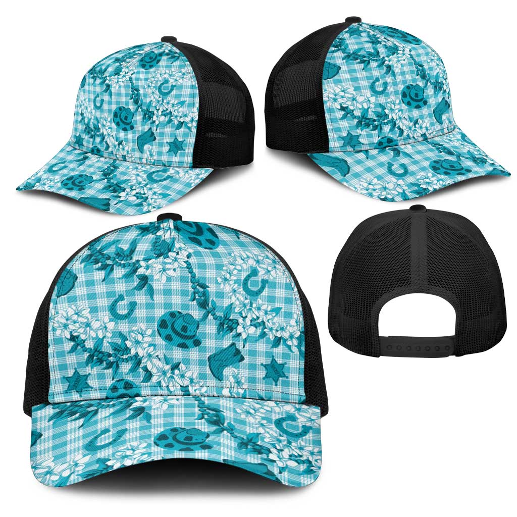 Mokihana Maile Ilima Leis Paniolo Palaka Mesh Trucker Cap Hawaiian Polu Opa Spirit - Polynesian Pride