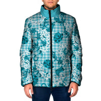 Mokihana Maile Ilima Leis Paniolo Palaka Padded Jacket Hawaiian Polu Opa Spirit LT9 Men Turquoise - Polynesian Pride