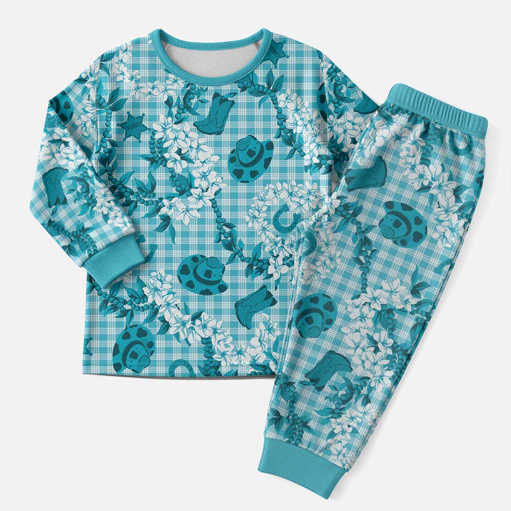 Mokihana Maile Ilima Leis Paniolo Palaka Christmas Pajama Set Hawaiian Polu Opa Spirit LT9 Men Turquoise - Polynesian Pride