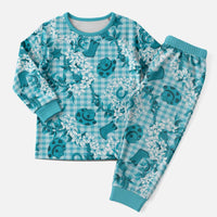 Mokihana Maile Ilima Leis Paniolo Palaka Christmas Pajama Set Hawaiian Polu Opa Spirit LT9 Men Turquoise - Polynesian Pride