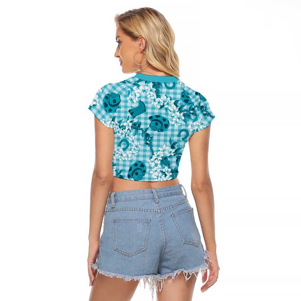Mokihana Maile Ilima Leis Paniolo Palaka Raglan Cropped T Shirt Hawaiian Polu Opa Spirit - Polynesian Pride