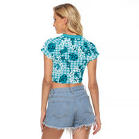 Mokihana Maile Ilima Leis Paniolo Palaka Raglan Cropped T Shirt Hawaiian Polu Opa Spirit - Polynesian Pride