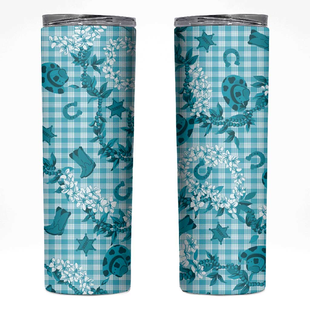 Mokihana Maile Ilima Leis Paniolo Palaka Skinny Tumbler Hawaiian Polu Opa Spirit LT9 Turquoise - Polynesian Pride