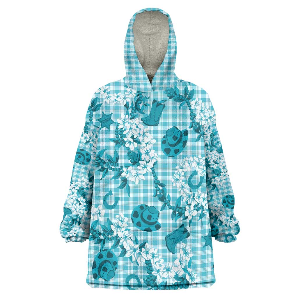 Mokihana Maile Ilima Leis Paniolo Palaka Wearable Blanket Hoodie Hawaiian Polu Opa Spirit LT9 One Size Turquoise - Polynesian Pride