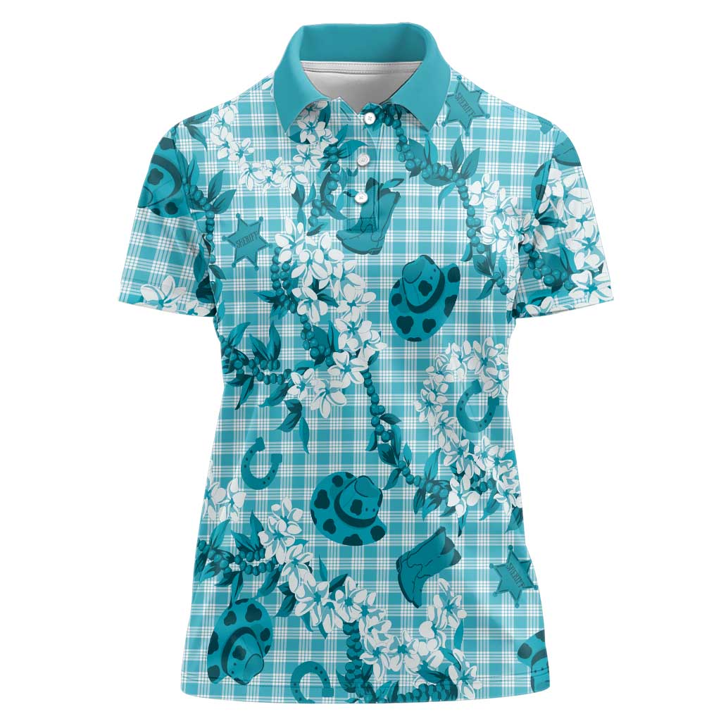 Mokihana Maile Ilima Leis Paniolo Palaka Women Polo Shirt Hawaiian Polu Opa Spirit LT9 Female Turquoise - Polynesian Pride
