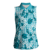 Mokihana Maile Ilima Leis Paniolo Palaka Women Sleeveless Polo Shirt Hawaiian Polu Opa Spirit LT9 Female Turquoise - Polynesian Pride