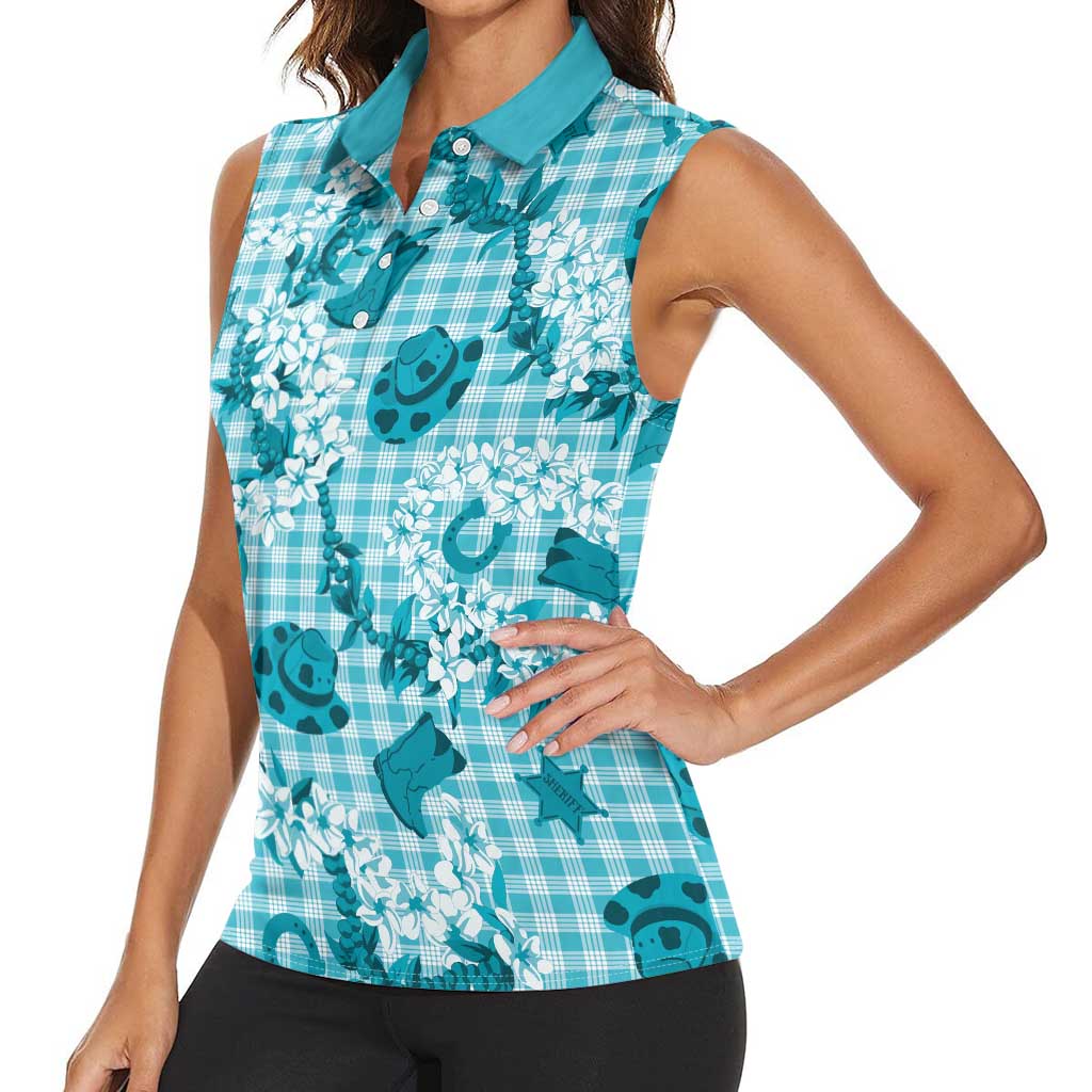 Mokihana Maile Ilima Leis Paniolo Palaka Women Sleeveless Polo Shirt Hawaiian Polu Opa Spirit LT9 - Polynesian Pride