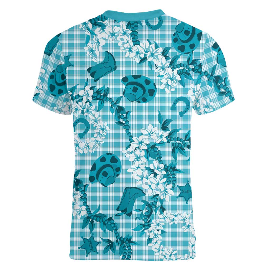 Mokihana Maile Ilima Leis Paniolo Palaka Women V-Neck T-Shirt Hawaiian Polu Opa Spirit LT9 - Polynesian Pride