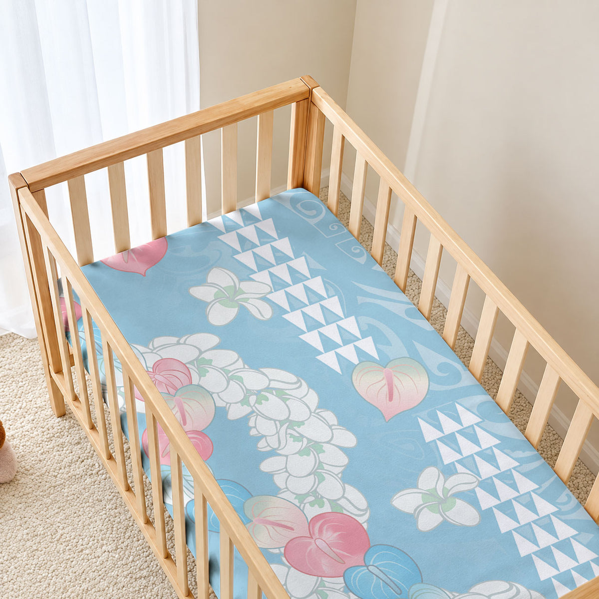 Blue Hawaii Anthurium Plumeria Lei Baby Bed Cover LT9 - Polynesian Pride