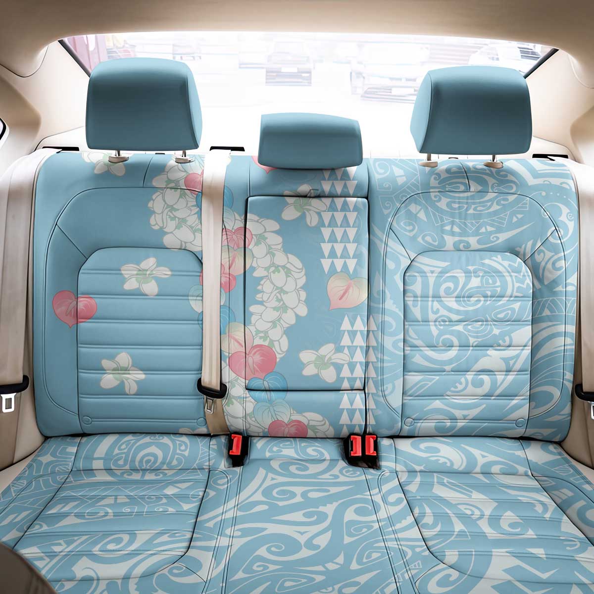 Blue Hawaii Anthurium Plumeria Lei Back Car Seat Cover