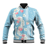 Blue Hawaii Anthurium Plumeria Lei Baseball Jacket