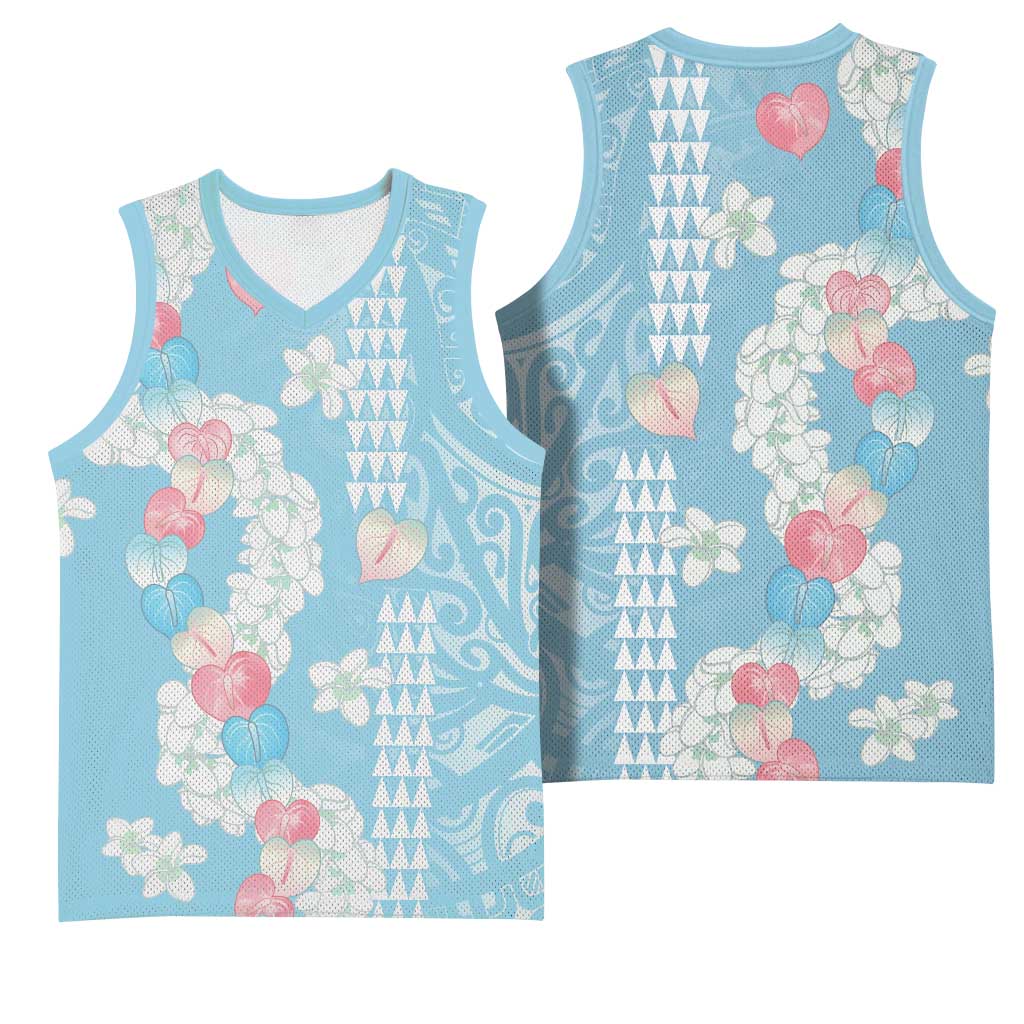 Blue Hawaii Anthurium Plumeria Lei Basketball Jersey