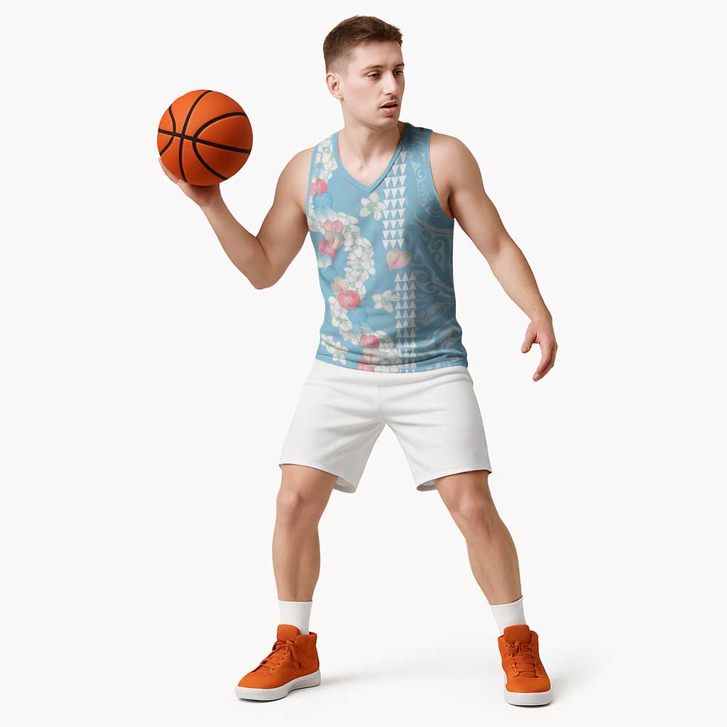 Blue Hawaii Anthurium Plumeria Lei Basketball Jersey