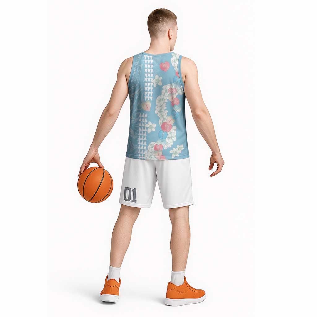 Blue Hawaii Anthurium Plumeria Lei Basketball Jersey