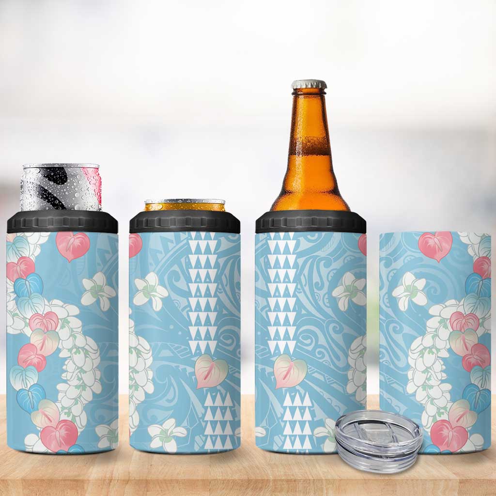 Blue Hawaii Anthurium Plumeria Lei 4 in 1 Can Cooler Tumbler