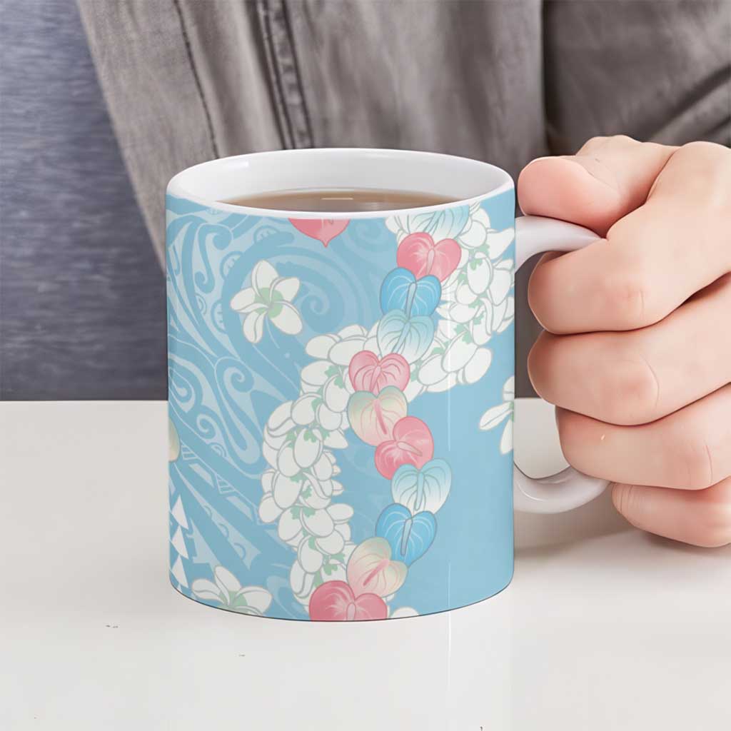 Blue Hawaii Anthurium Plumeria Lei Ceramic Mug