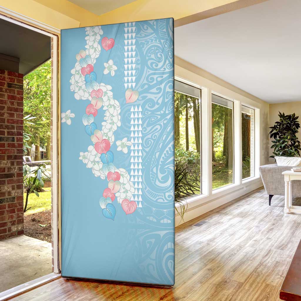 Blue Hawaii Anthurium Plumeria Lei Door Cover