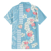 Blue Hawaii Anthurium Plumeria Lei Family Matching Off The Shoulder Long Sleeve Dress and Hawaiian Shirt LT9 - Polynesian Pride