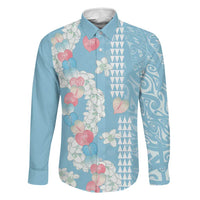 Blue Hawaii Anthurium Plumeria Lei Family Matching Off Shoulder Maxi Dress and Hawaiian Shirt