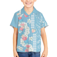 Blue Hawaii Anthurium Plumeria Lei Family Matching Puletasi and Hawaiian Shirt
