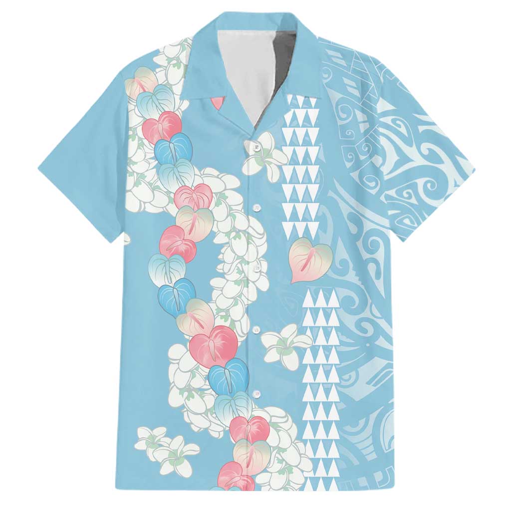 Blue Hawaii Anthurium Plumeria Lei Family Matching Tank Maxi Dress and Hawaiian Shirt