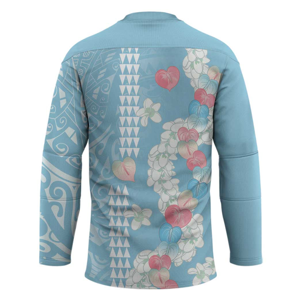 Blue Hawaii Anthurium Plumeria Lei Hockey Jersey