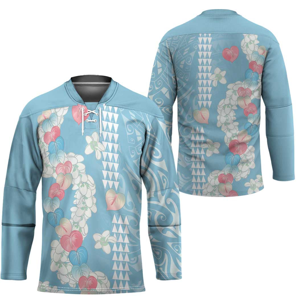 Blue Hawaii Anthurium Plumeria Lei Hockey Jersey
