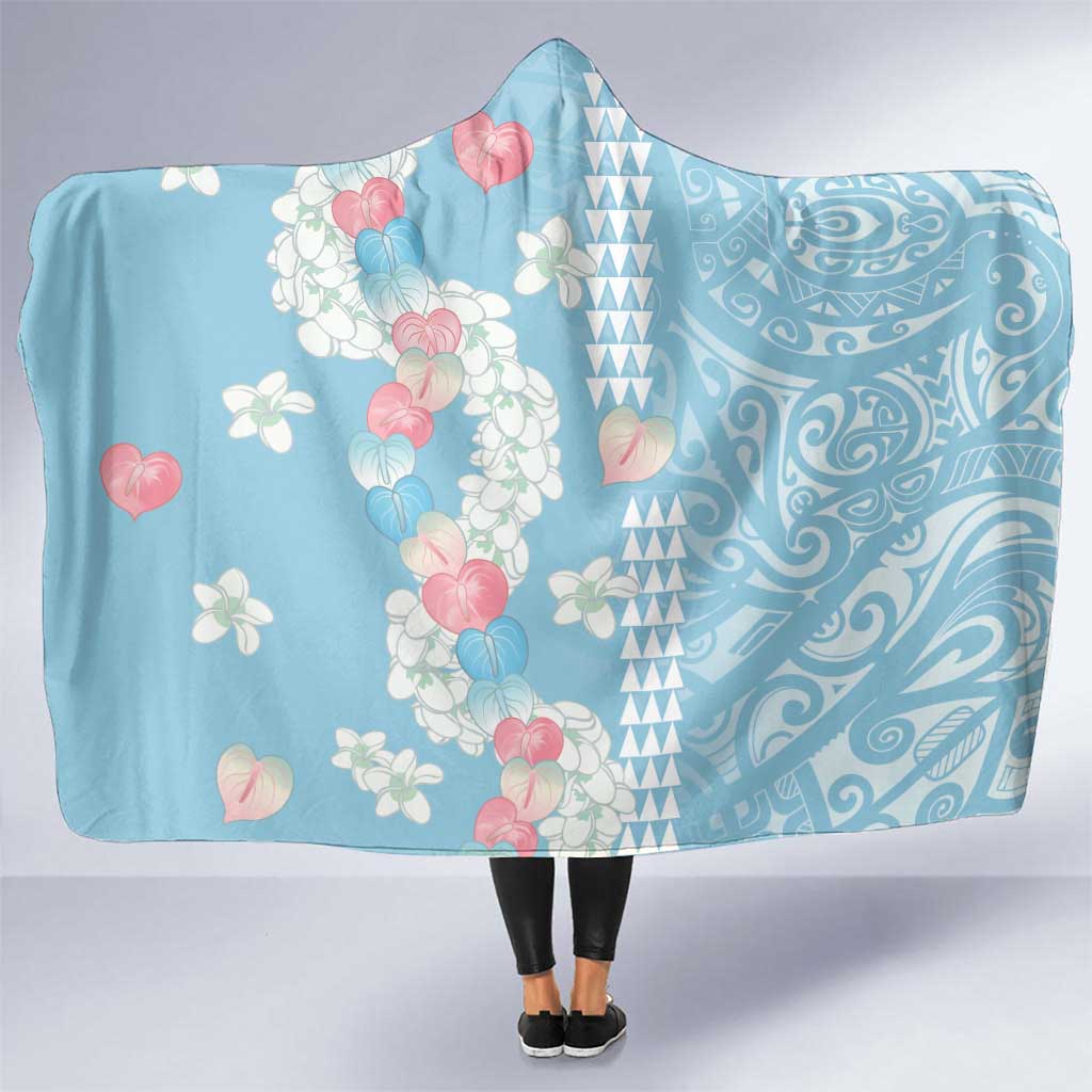Blue Hawaii Anthurium Plumeria Lei Hooded Blanket