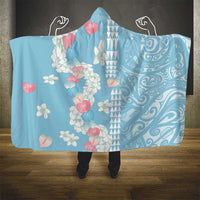 Blue Hawaii Anthurium Plumeria Lei Hooded Blanket