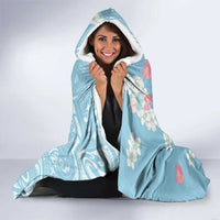 Blue Hawaii Anthurium Plumeria Lei Hooded Blanket