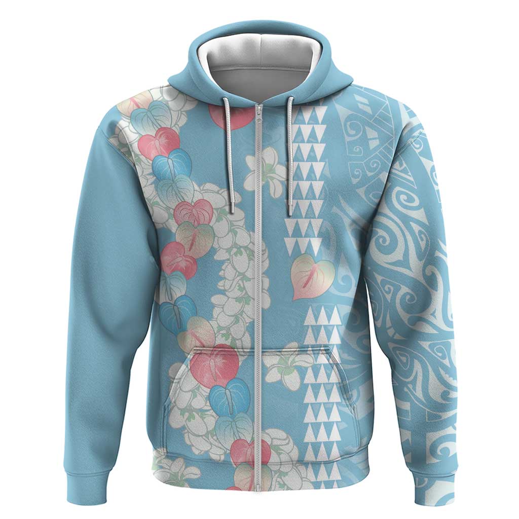 Blue Hawaii Anthurium Plumeria Lei Hoodie