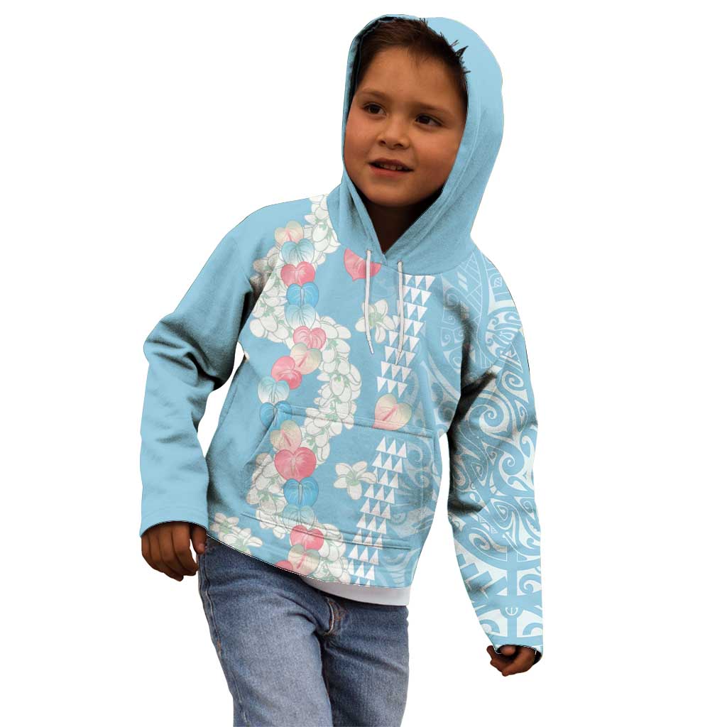 Blue Hawaii Anthurium Plumeria Lei Kid Hoodie